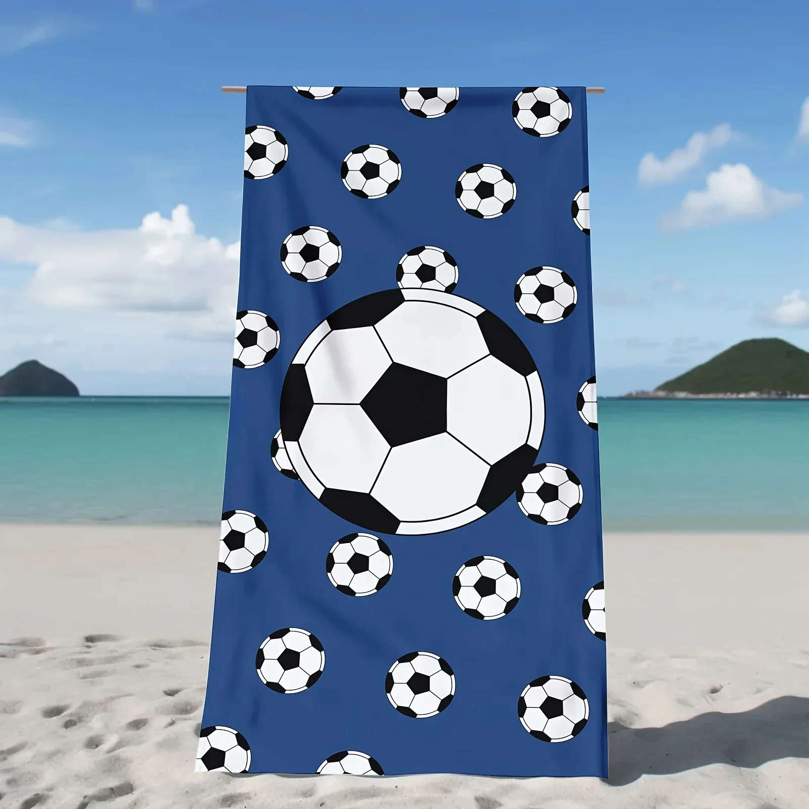 Football Pattern Beach Towel, Absorbent Beach Towel, Soft Beach Blanket, For Outdoor Travel Camping Swimming Vacation Soccer Tow