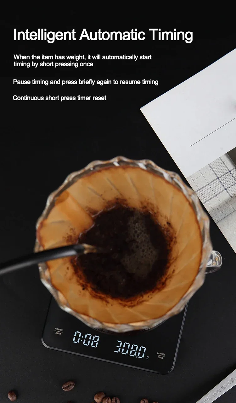 Elektronische Kaffeewaage mit Silikonpad, digitale Kaffeewaage mit Timer, LED-Anzeige, USB-Aufladung, für Zuhause, Café, gutes Geschenk – Detail 2