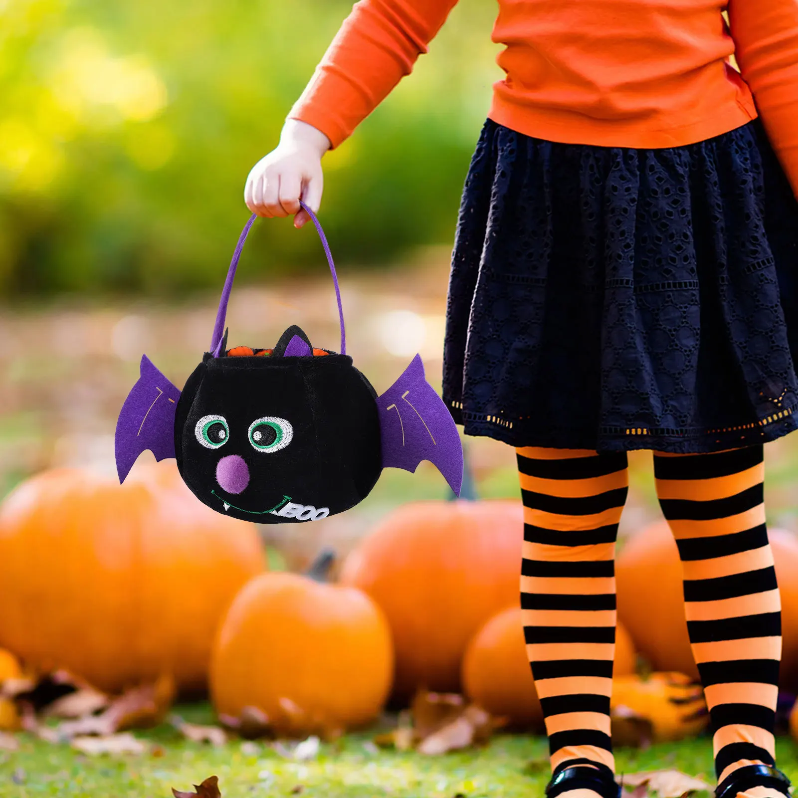 ถังขนมฮาโลวีน 3 ชิ้น ลายค้างคาวสีดำ กระเป๋าความจุขนาดใหญ่ กระเป๋าถือสำหรับเด็ก งานปาร์ตี้ฮาโลวีน