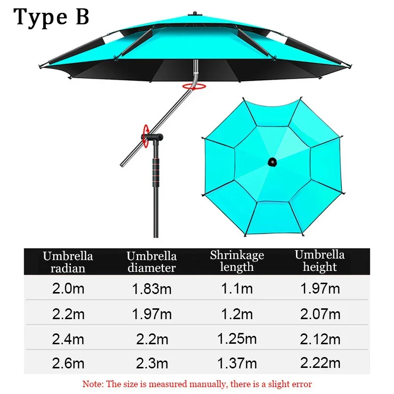 Umbrella For Fishing Sun Protection Black Coating Anti-UV Summer Sunshade Umbrella 360° Adjustment Large Parasol Outdoor Camping