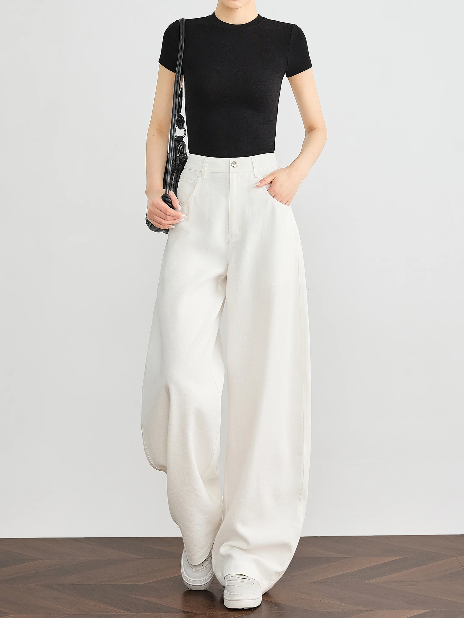

TUMPUS White Silk Banana Pants Women Summer Thin Drapey Lin Wide Leg Pants High Waist Extended Length Casual Trousers