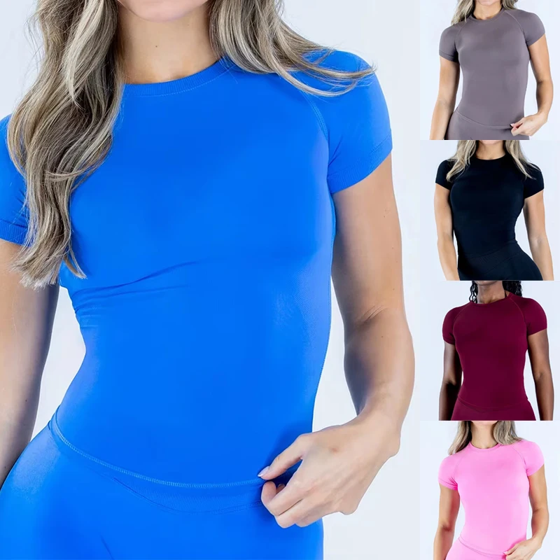 

Light Weight Yoga Top Shirt Impact Short Sleeve Top for Women Workout Gym Crop Top Longline Sports Stretchy Shirts Clothing