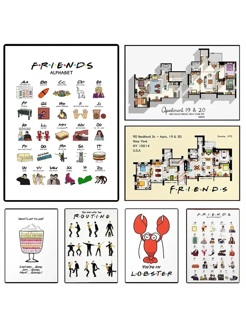 Toile d'art mural imprimé, image classique d'amis, émission de télévision, appartement, 19 et 20 affiches et imprimés pour salon, décoration de maison, cadeaux