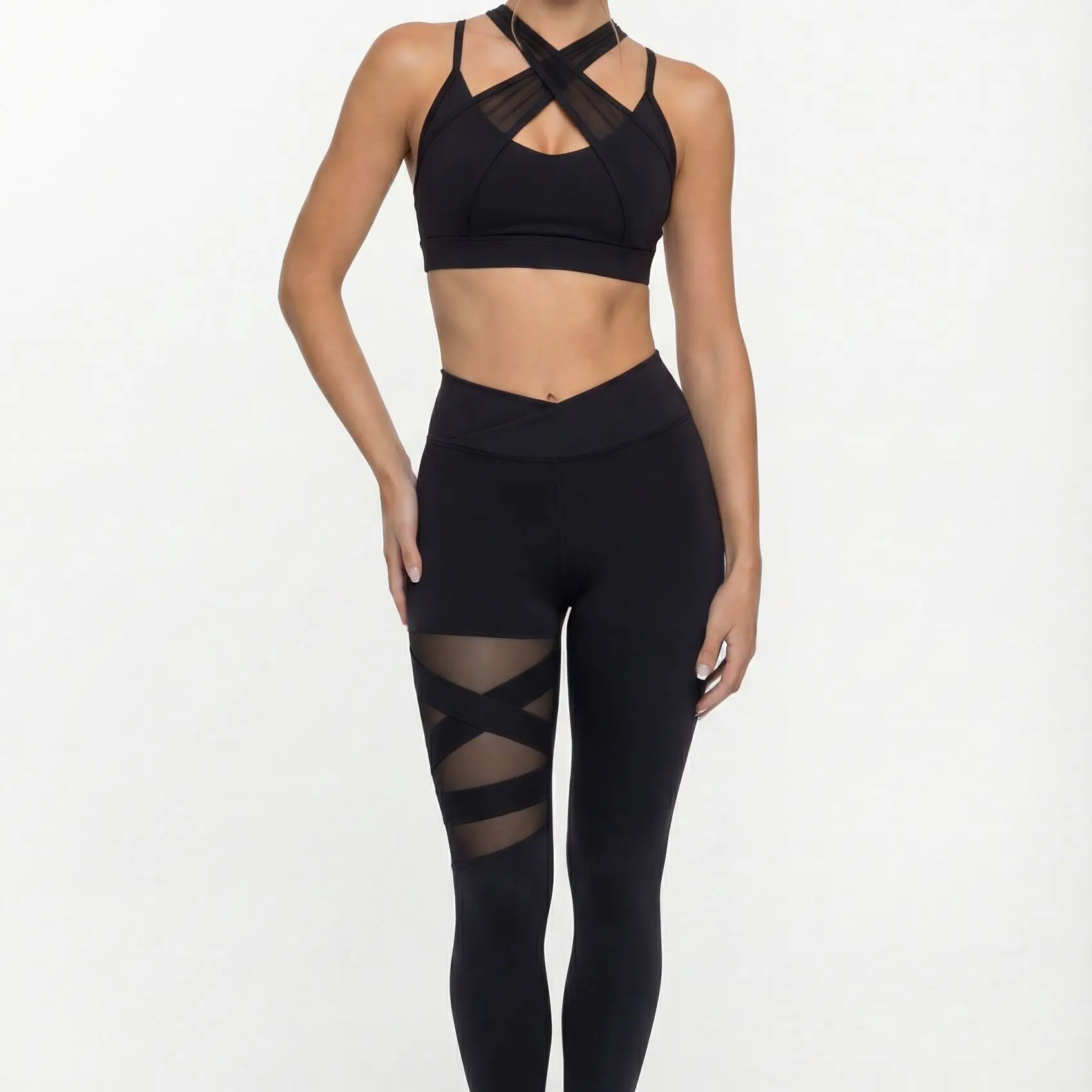 

Women's 2 Piece Sports Set - High Waist Booty-Lifting Leggings with Back Pocket & Sports Bra Yoga/Gym/Running Workout Outfit