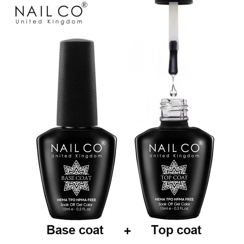 NAILCO 15ml Top Coat And Base Coat Art Design Gel Nail Polish UV LED Soak Off Gel Nail Decoration Varnish Nail