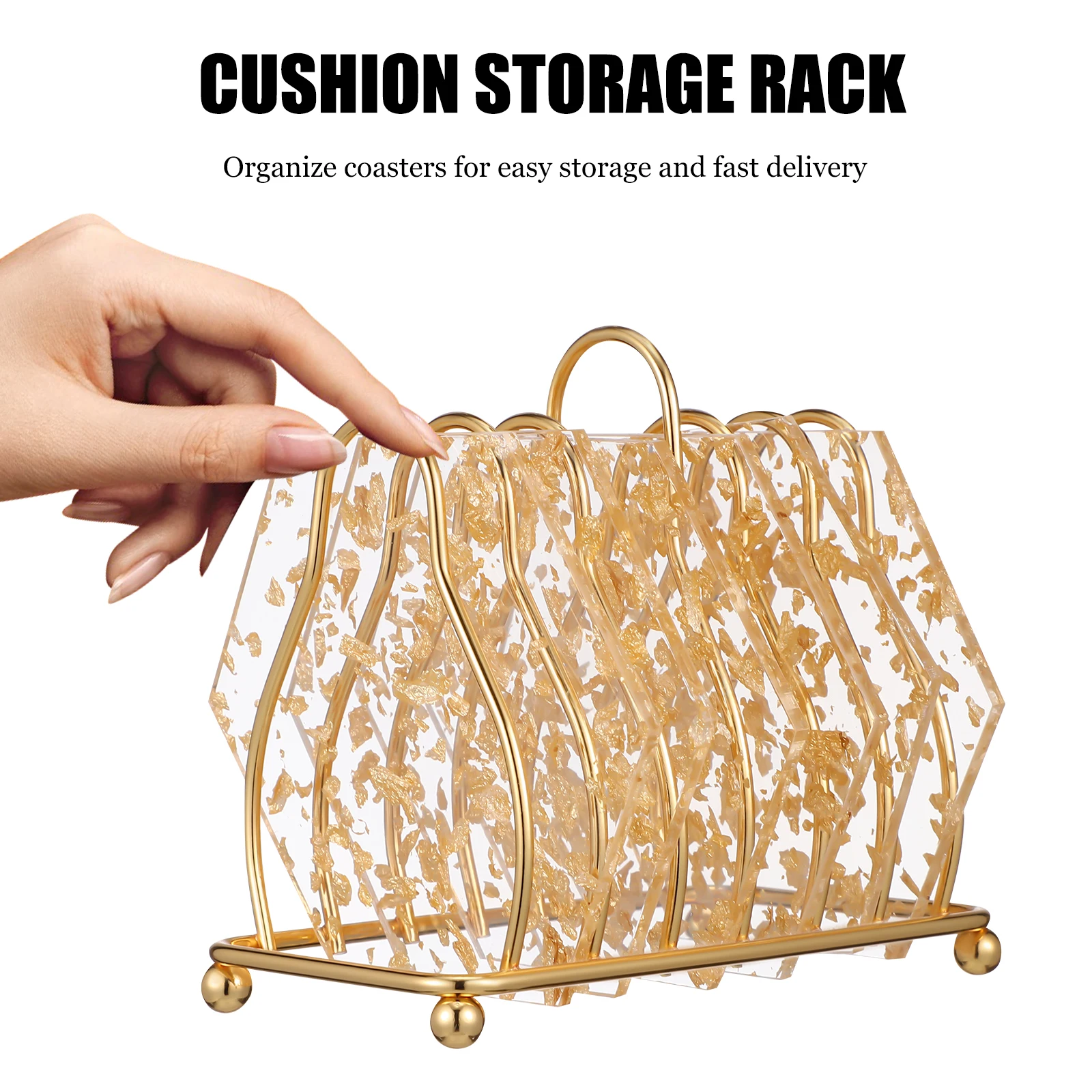 

6 Pcs Hexagonal Acrylic Coasters Transparent Gold Foil Coaster Set for Coffee Table Storage Rack Stylish Protective Drink