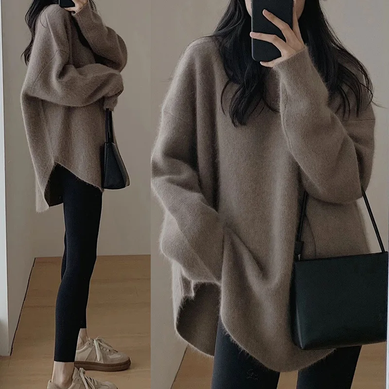 Women's Sweater Long Red Knit Tops for Woman Pullovers Autumn Winter 2024 Y2k Fashion Korea Sleeve Jersey New Collection in Cold