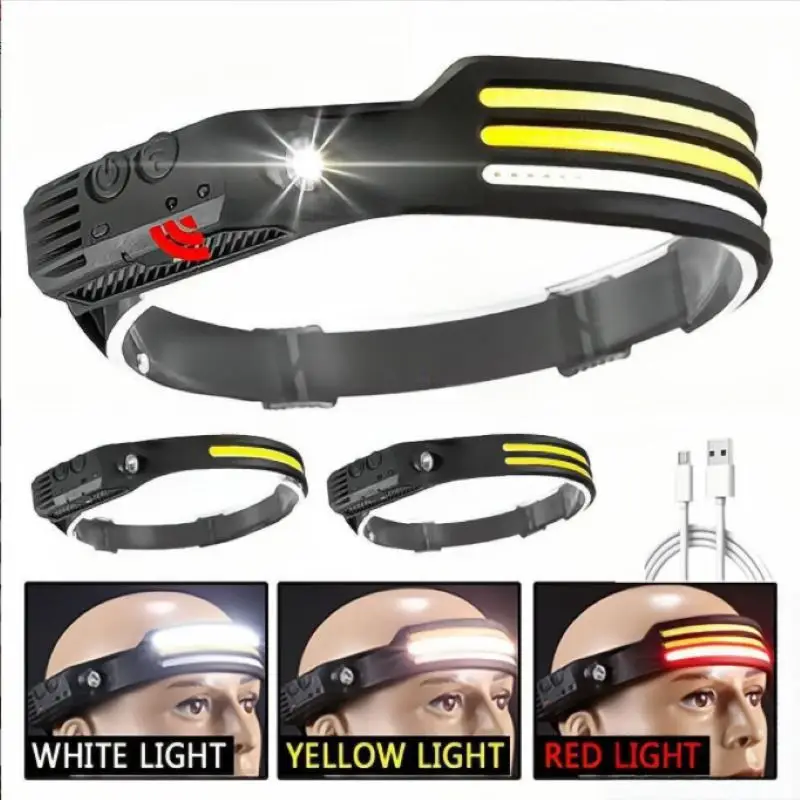 New mini multi-function strong light sensing LED headlamp COB outdoor adventure fishing portable floodlight work flashlight