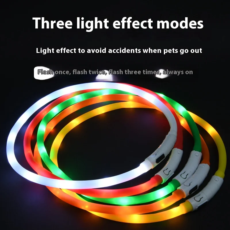 LED Rechargeable Silicone Collar Pet Light Strap Glowing Collar Dog Glowing Collar Glow-in-the-dark Dog Leash