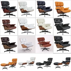Living Room Top Grain Full Genuine Leather Lounge chair Furniture Swivel Armchair with Stool Ottoman US STOCK