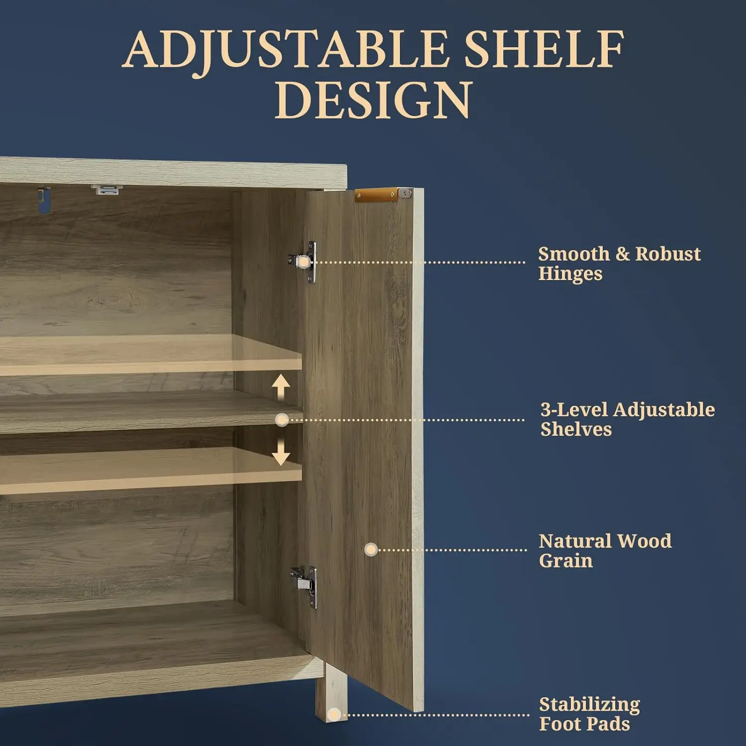 Fluted Storage Cabinet Sideboard Large Buffet with Adjustable Shelves, Multifunctional Accent Cabinet Console Cabinet