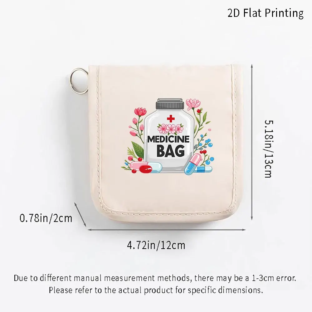 Cute Cartoon Colorful Print Medicine Bag Foldable Dual Use Pill Makeup Organizer with Hanging Ring Empty Bag Only