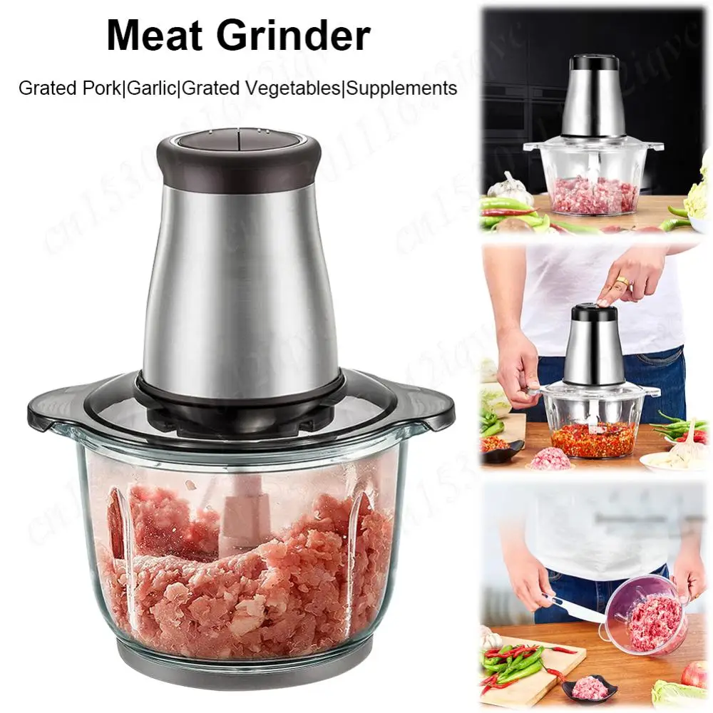 Electric Meat Grinder Food Chopper with Bi-Level Blades Vegetable Fruit Cutter Large Capacity 2 Gear for Meat Nuts Onion Garlic