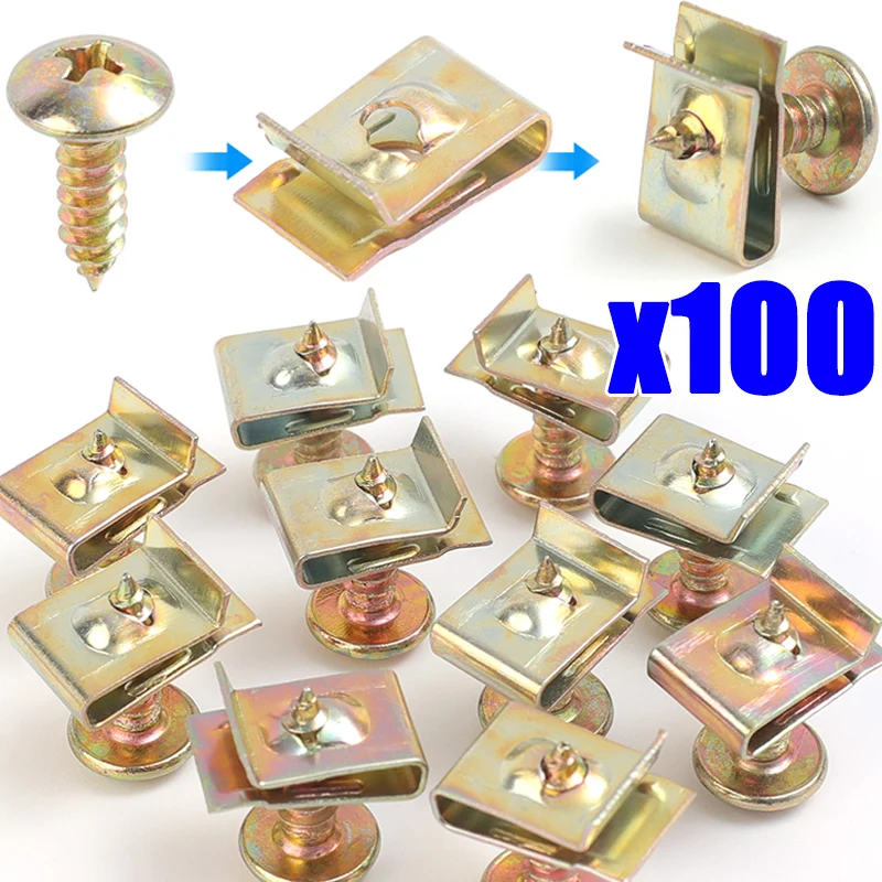 10-100PCS M5 Self-Tapping Screw Spacer U-clip Nut Rustproof and Anti-corrosion Metal Fasteners Suitable for Car Truck Motorcycle