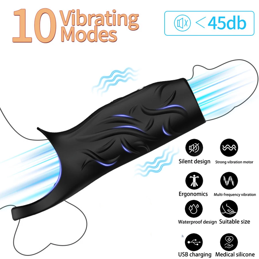 Vibrating Penis Sleeve for man Sex Toys dick Thickening Ejaculation Delay Cock Ring Vibrator for Couples Penis cover Adult toys