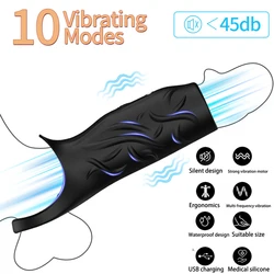 Vibrating Penis Sleeve for man Sex Toys dick Thickening Ejaculation Delay Cock Ring Vibrator for Couples Penis cover Adult toys