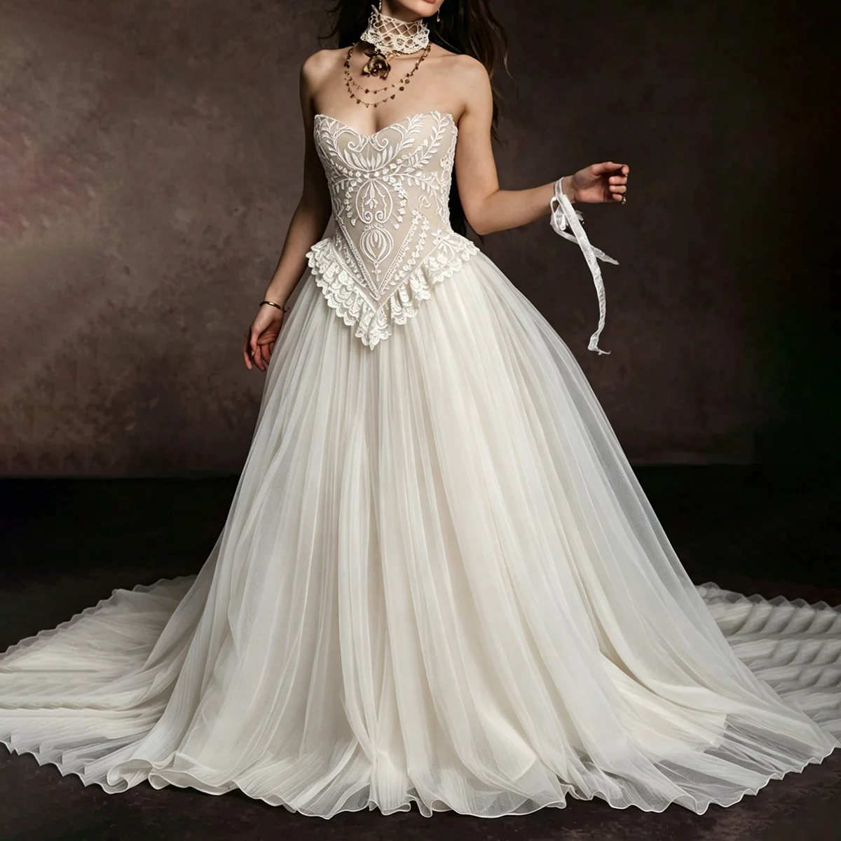 Customized Elegant Charming Lace Corset Drop Waist Sweetheart Bridal Gown Tulle Puffy Two Pieces Princess Luxury Wedding Dresses
