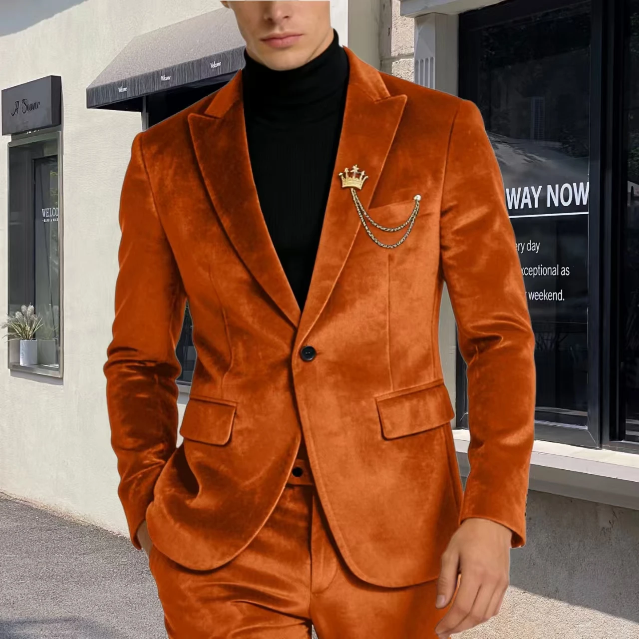 Men's Velvet Blazer Two-piece Set Slim Fit Two Button Suit for Prom Wedding Business Dinner Party Elegant Men's Suits Outfit