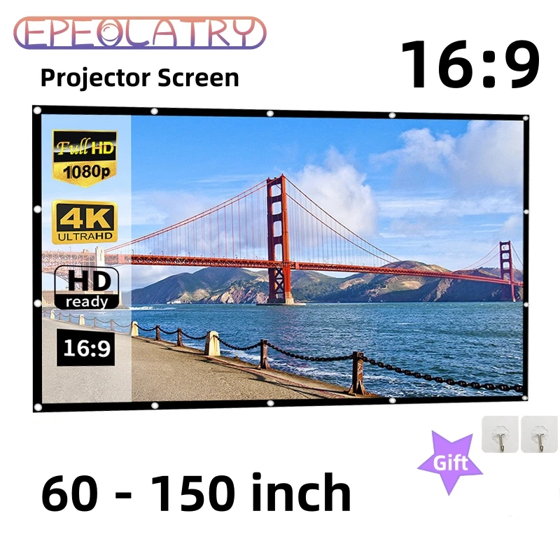 

Portable Projector Screen Simple Curtain 16:9 Movies Game Screens 60/72/84/100/120/150inch Projection Screen for Home Outdoor