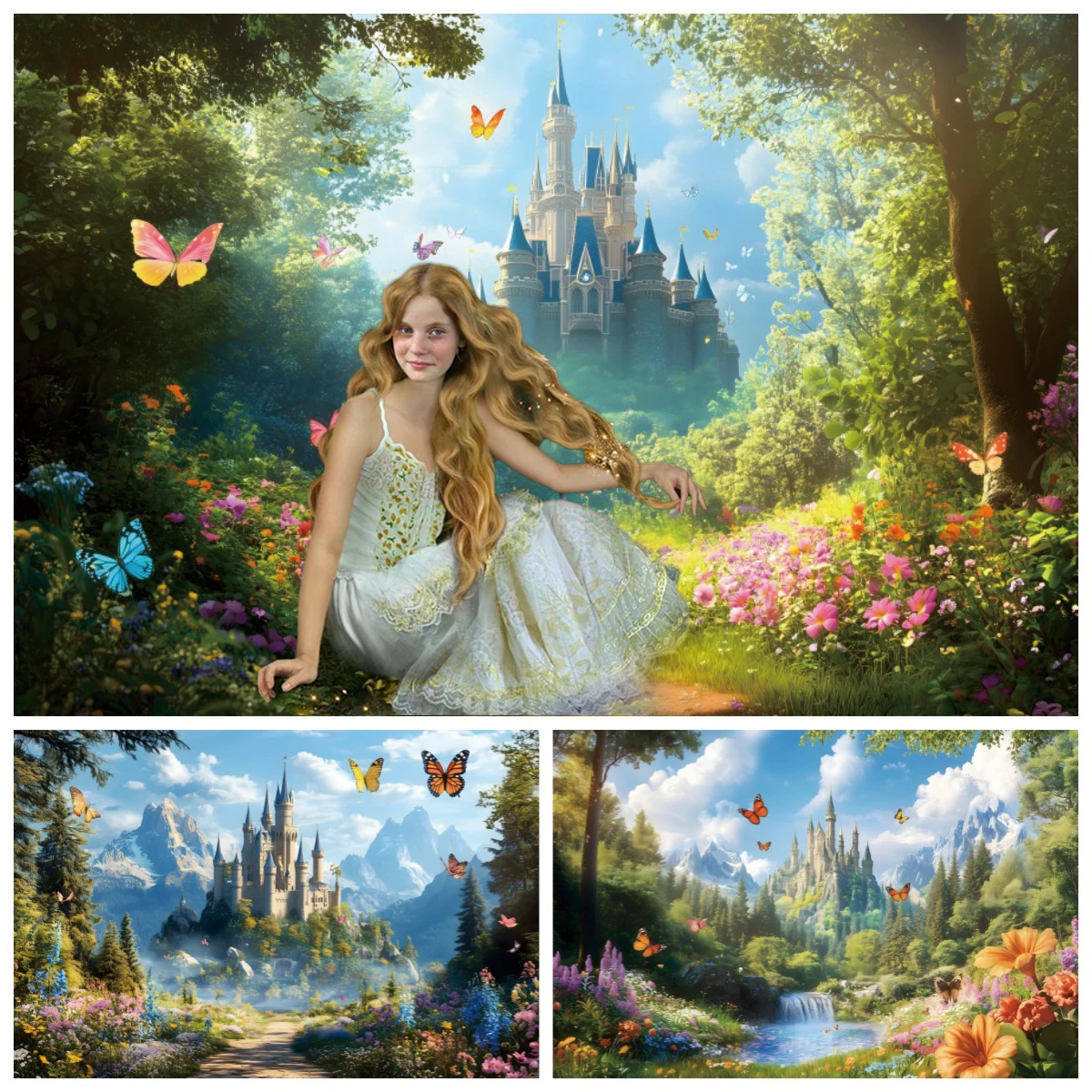 

Dreamy Forest Backdrop Fairy Tale Castle Butterfly Birthday Party Decoration Baby Shower Kids Portrait Photography Background