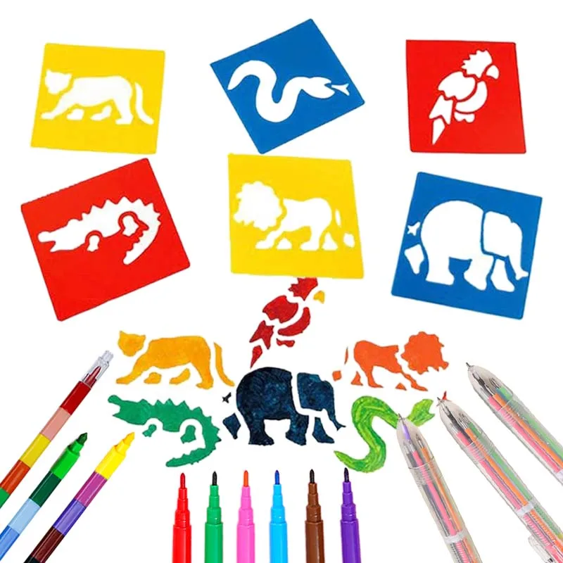 Children DIY Template with Pen Hollow Out Painting Board Graffiti Copying Drawing Toys Intellectual Toys Kids Birthday Gifts TMZ