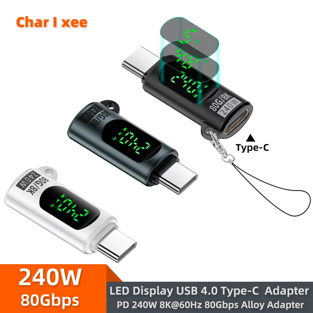 240W USBC Adapter Type C to USBC 4.0 80Gbps OTG Connector LED Digital Display Data Adapter For iPhone Macbook Pro Air Samsung