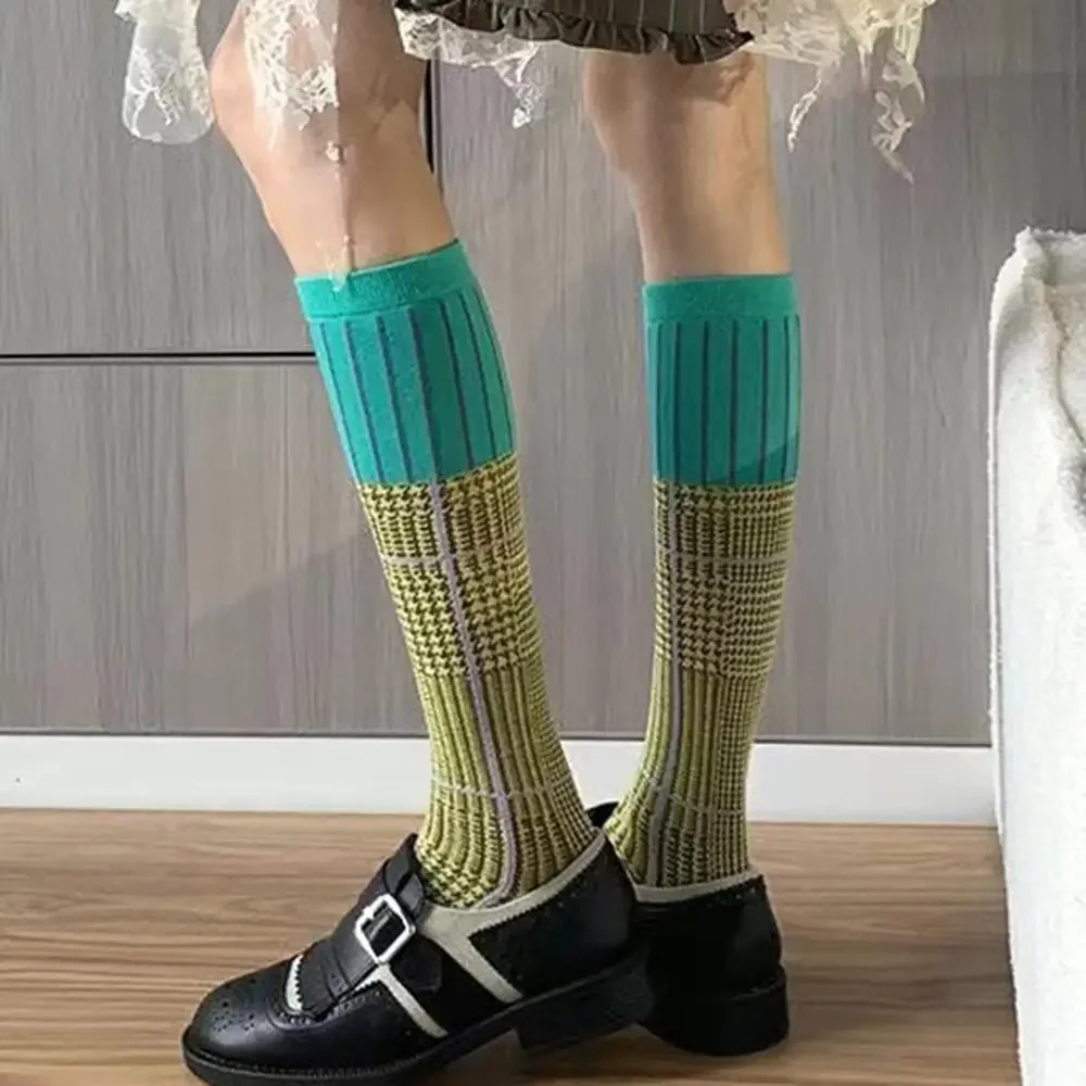 Autumn Winter Ins Retro Calf Socks Women's Socks Cotton Girls Gradient Striped High Tube Stockings Novelty Women's Casual Socks