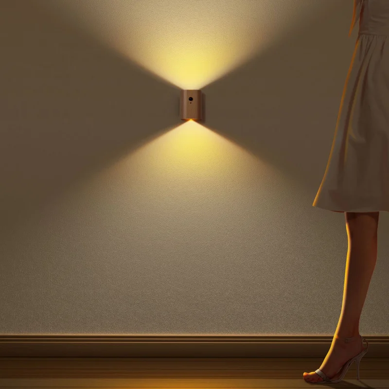 Great linkage with human body sensingledSolid Wood Rechargeable Magnetic Wall Lamp for Hallway, Home Bedside, Bedroom Sleep Comp