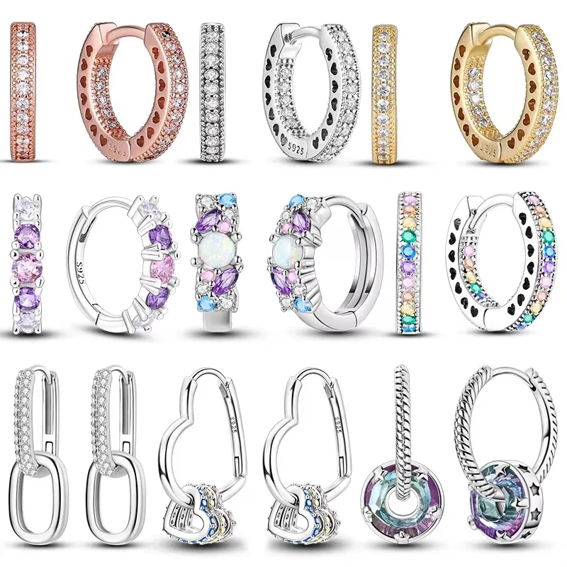 

Sparkling Colorful Hoop Earrings 925 Sterling Silver Hypoallergenic Jewelry Embellished With Zircon Elegant Luxury Style Female