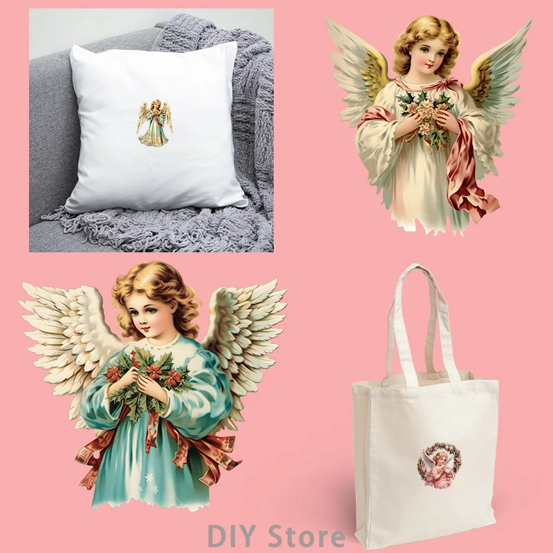 Retro style angel dtf transfers ready to press Heat Transfer On Clothes patches for clothing iron on heat transfer.