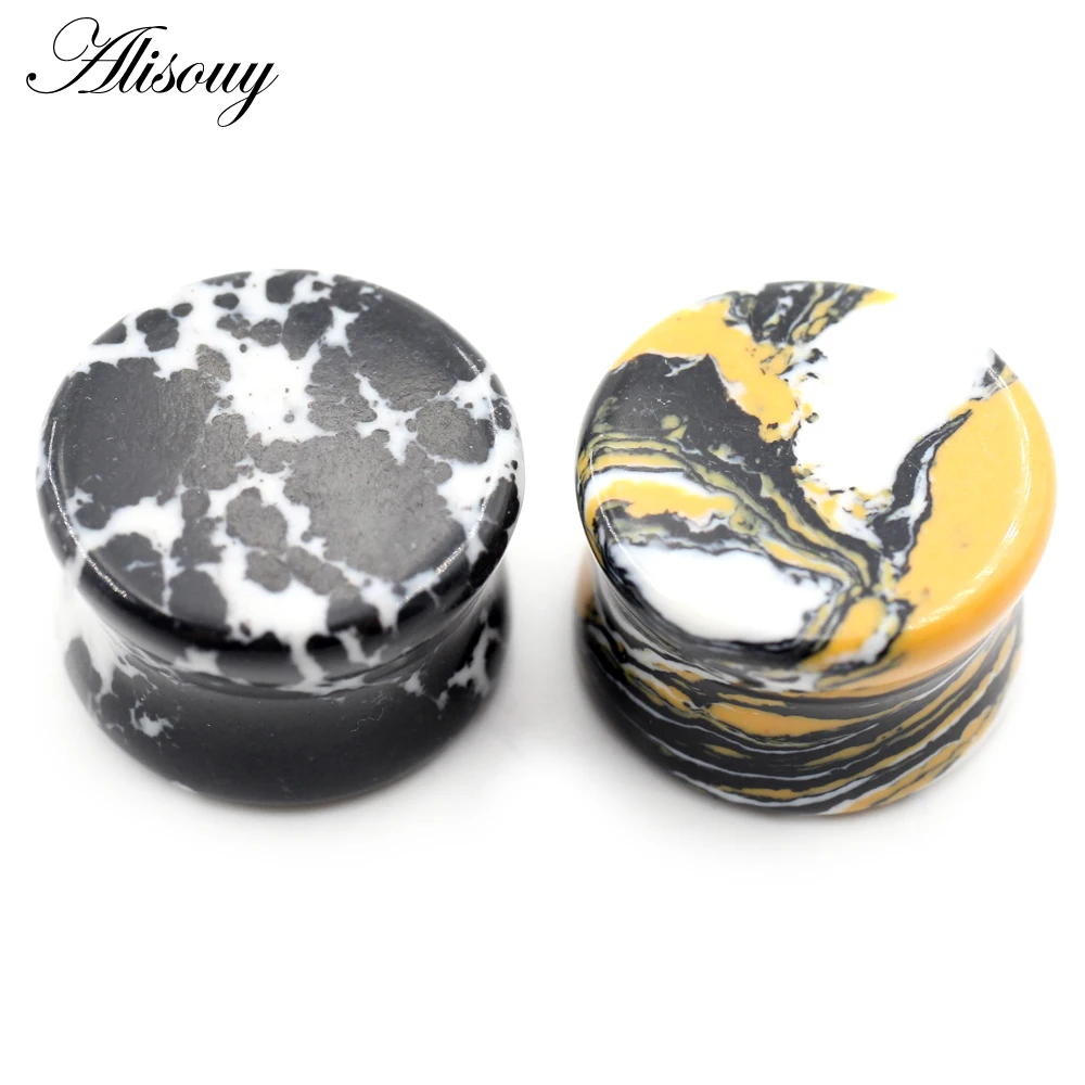 Alisouy 2PCS 6-16mm Natural Stone Double Flared Ear Tunnels Plugs Flesh Stretcher Expander Gauges Earrings Piercing Body Jewelry