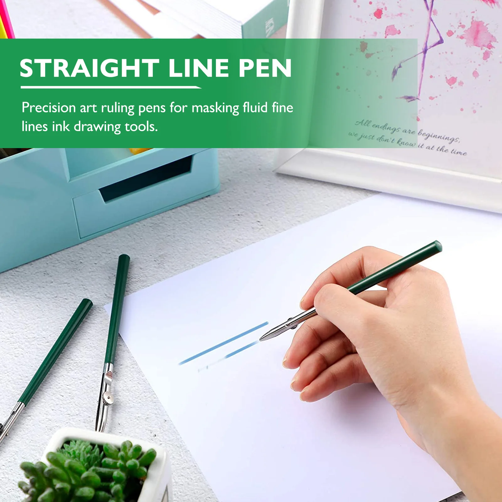 6 pezzi di pittura penne dritte linea sottile strumenti di disegno fluido per mascheratura per righello artistico cartografia tecnica calligrafia verde