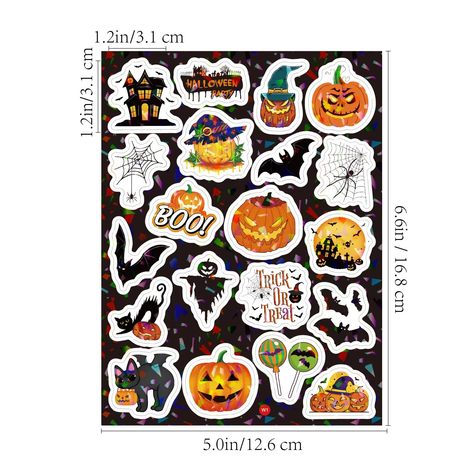 8 Sheets Laser Flash Halloween Stickers 160 Pcs  Laser Holographic Waterproof removable Vinyl Sticker for Halloween Decorations