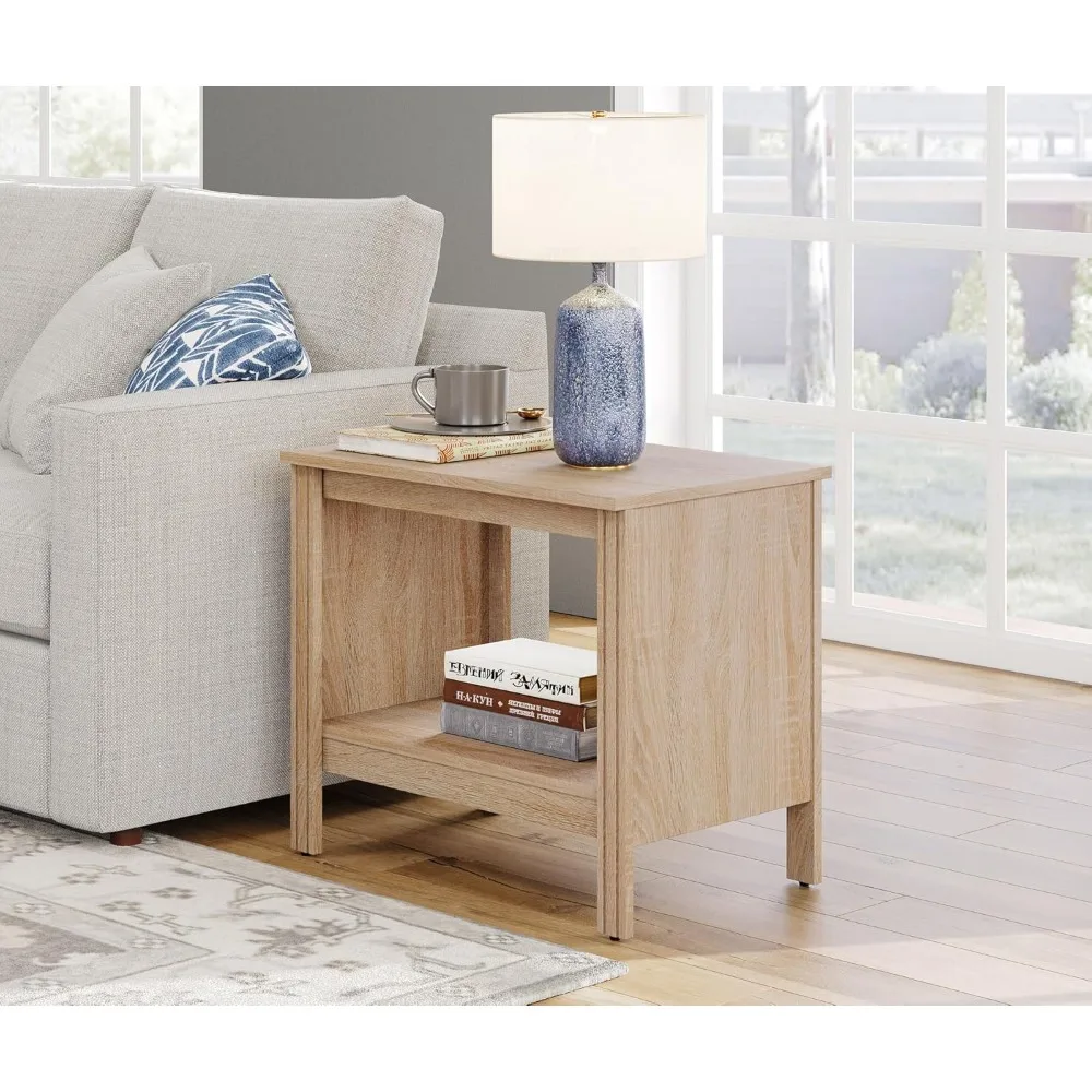 

Nightstand Set of 2, Small Square End Tables for Living Room, 2-Tier Kids Bedside Table with Storage and Open Wood Shelf,