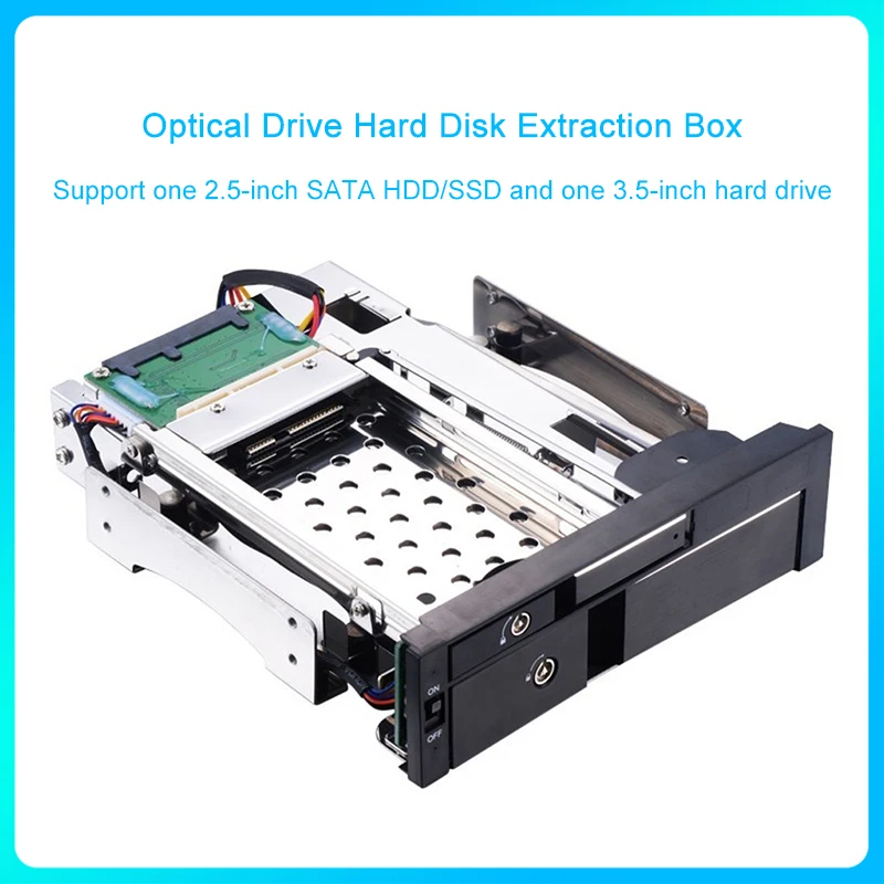 

Dual Bay 2.5+3.5 Inch Optical Drive Holder SATA3 Interface Stainless Steel Tray Aluminum Alloy Mobile Hard Extraction Box