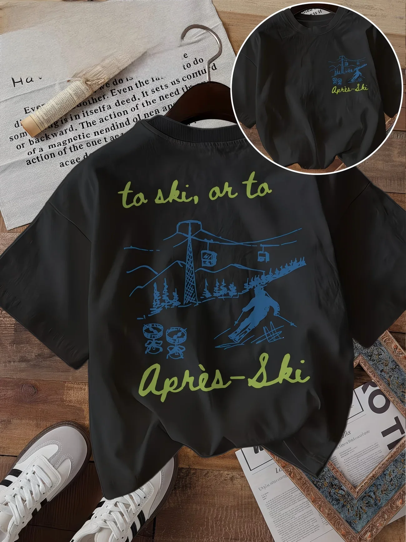 To Ski Or To Apres Ski Graphic T-Shirt Women Winter Sports Print Tee Vintage Aesthetic Harajuku Short Sleeve Casual Summer Top