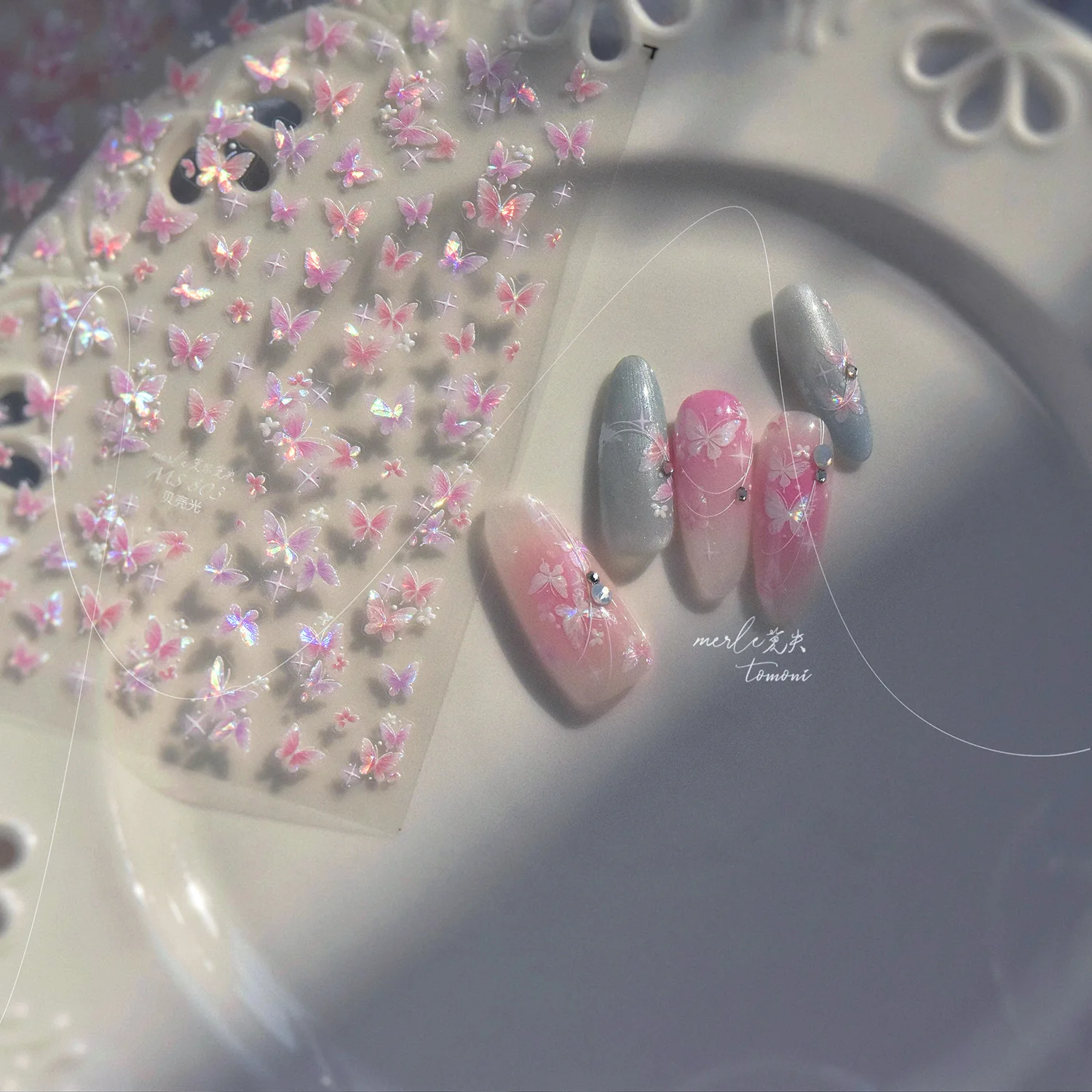 5D Shell Light Nail Stickers Color Pink Flowing Light Nail Stickers Versatile Star Butterfly Stickers For Nails Decorations DIY
