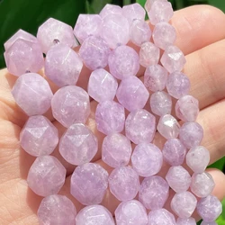 Natural Faceted Purple Angelite Stone Round Chalcedony Jades Loose Spacer Beads for Jewelry Making Needlework Diy Bracelet 15''