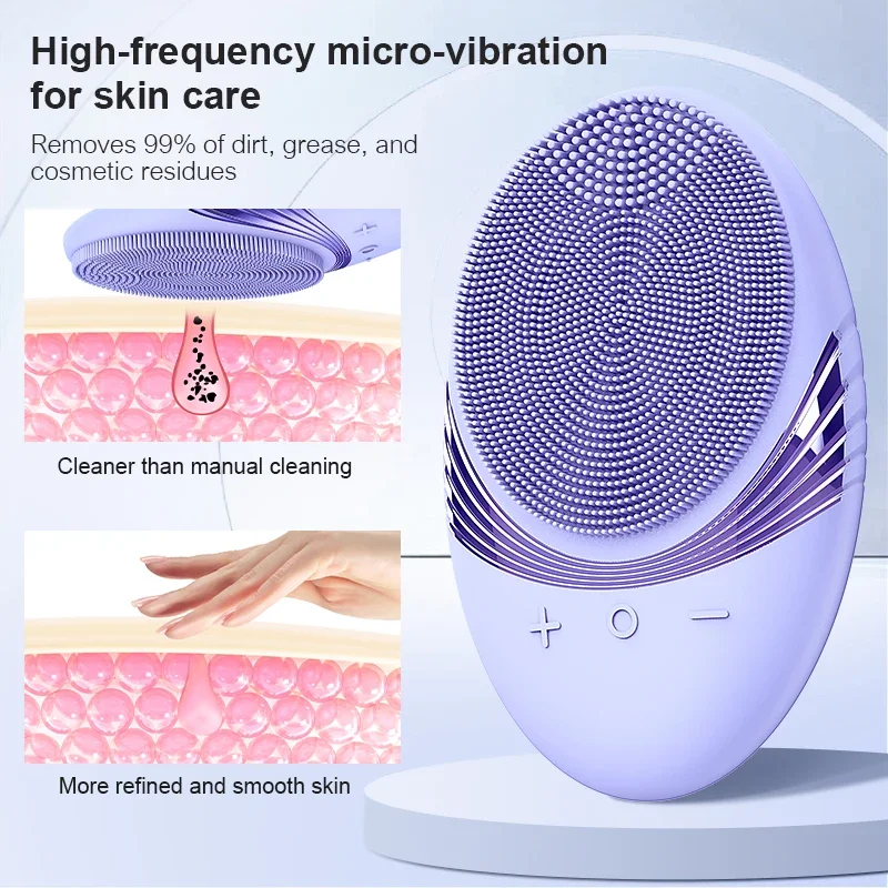 Electric soft silicone cleansing brush, sonic vibration for deep cleaning, gentle exfoliation, and massage Facial scrubber