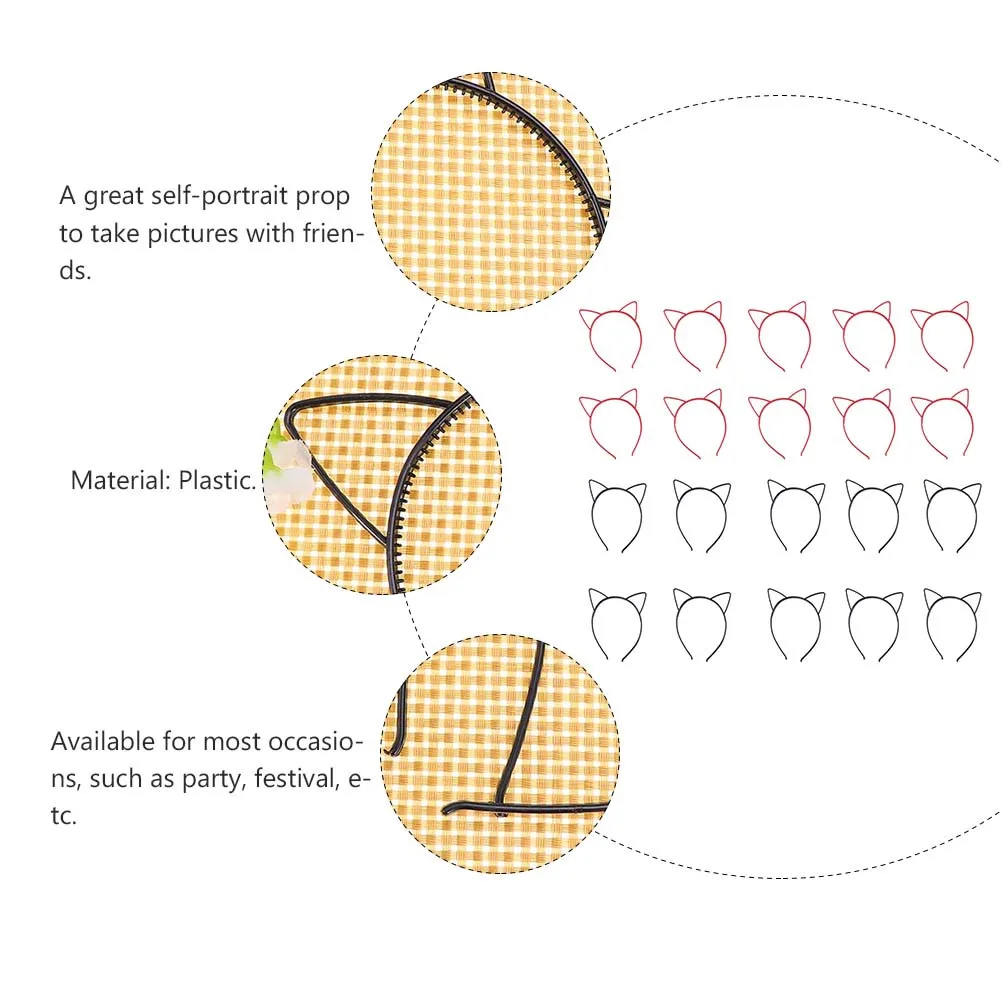 

20Pcs Cat Ears Shape Decorative Hairband Lovely Headwear for Party Festival Cosplay Adorable Cartoon Accessory