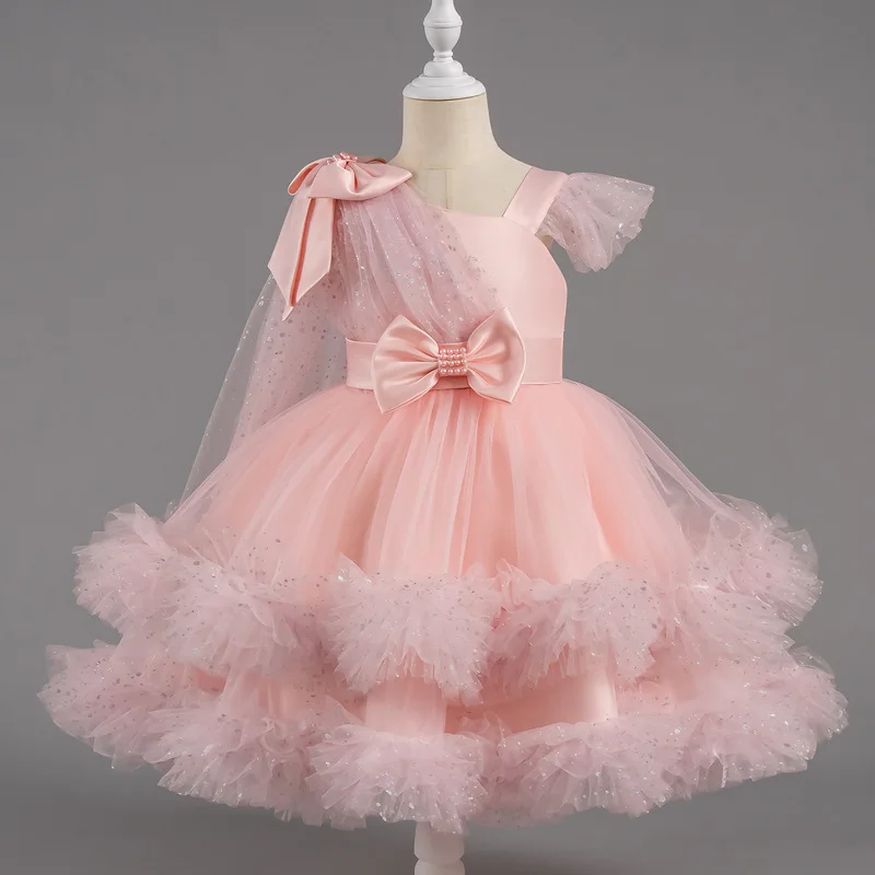 

Elegant Girls Party Dresses Wedding Bridesmaid White Christening Puffy Princess Dress Toddler Girls First Birthday Party Dress