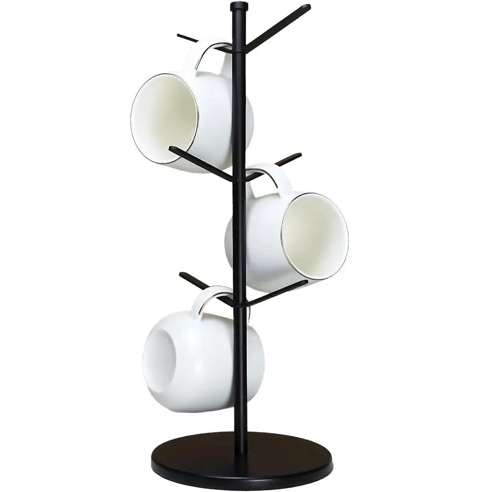 

Подставка для кружек Premium Mug Tree, 6 крючков, улучшенная устойчивая металлическая подставка для кружек, бамбуковая основа, держатель для кофейных кружек на столешницу, для демонстрации кружек, для дома