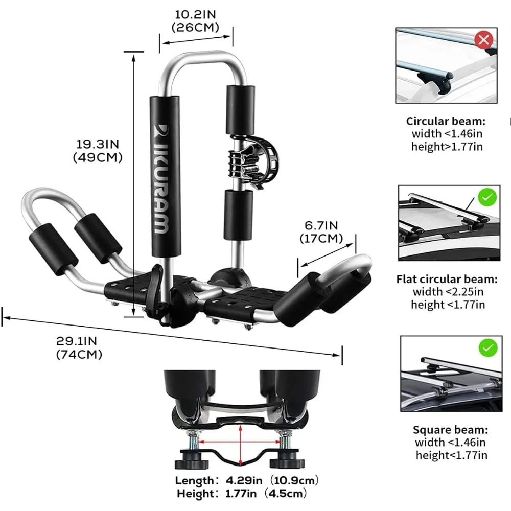 Roof Carrier Rack of J-Style Folding Universal Field & Stream 4-in-1 Multifunction for Canoe, SUP, Kayaks, Surfboard and S