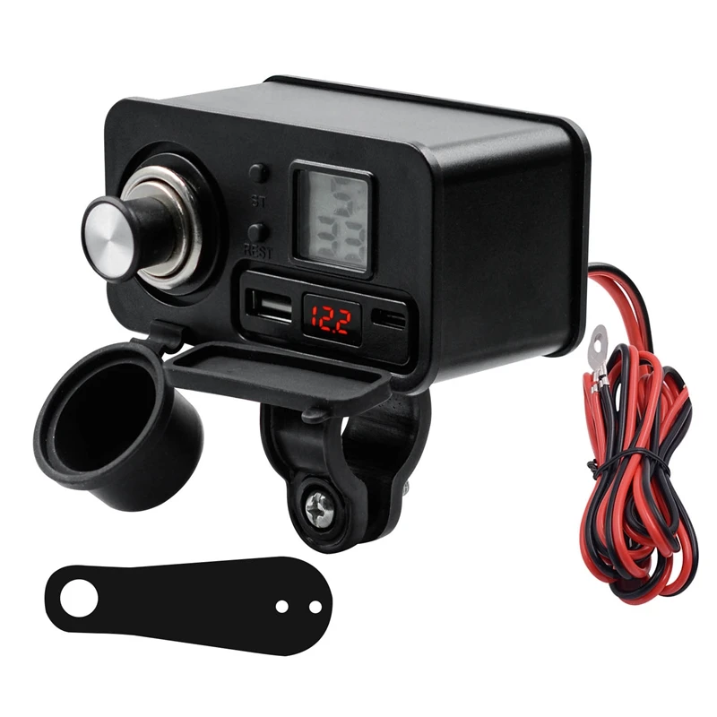 Motorcycle 12V USB Socket Kit Motorcycle Supplies Waterproof Charger Adapter + Switch Voltage Display