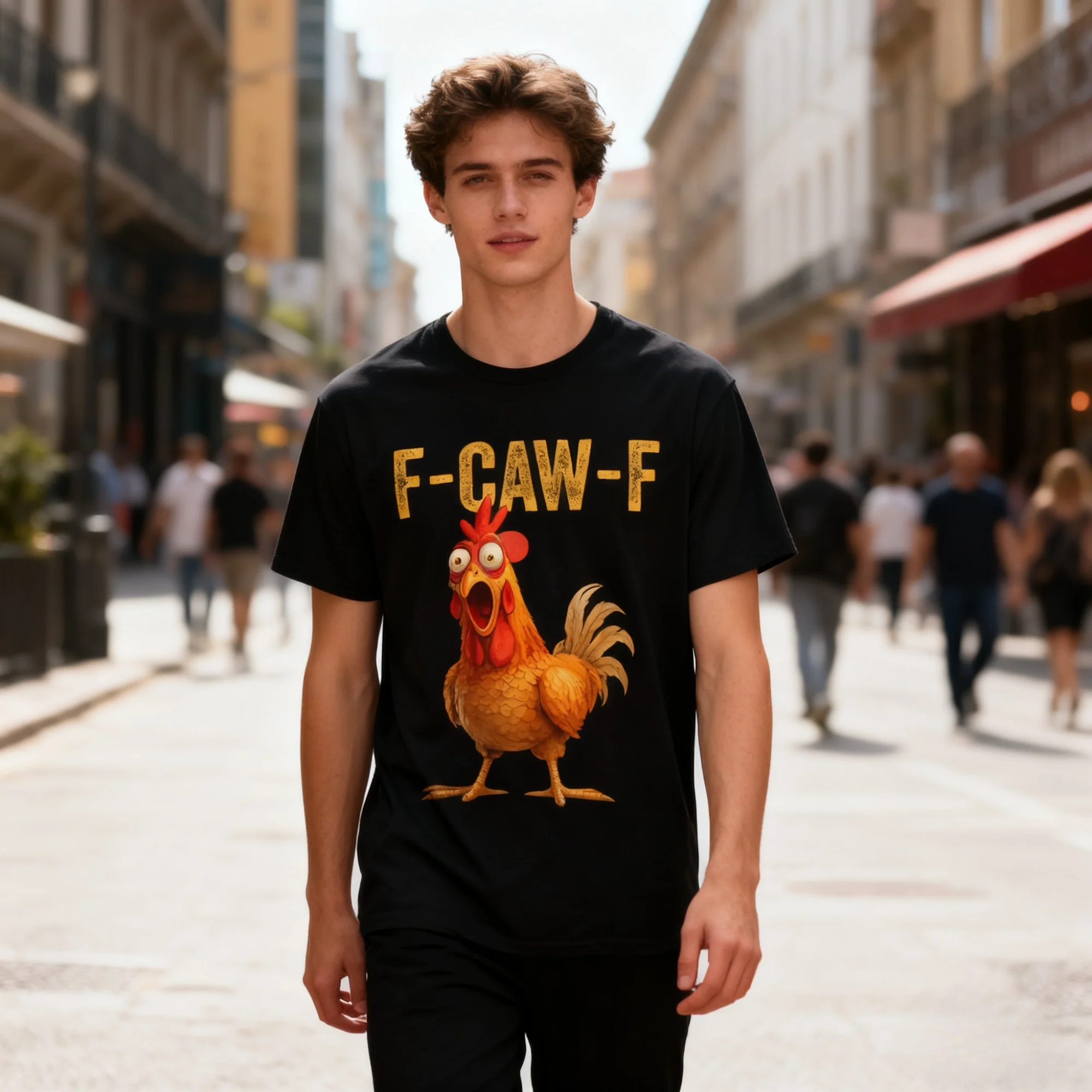 

Мужская повседневная футболка с забавным мультяшным петухом F-CAW-F, модная футболка с короткими рукавами и графическим принтом