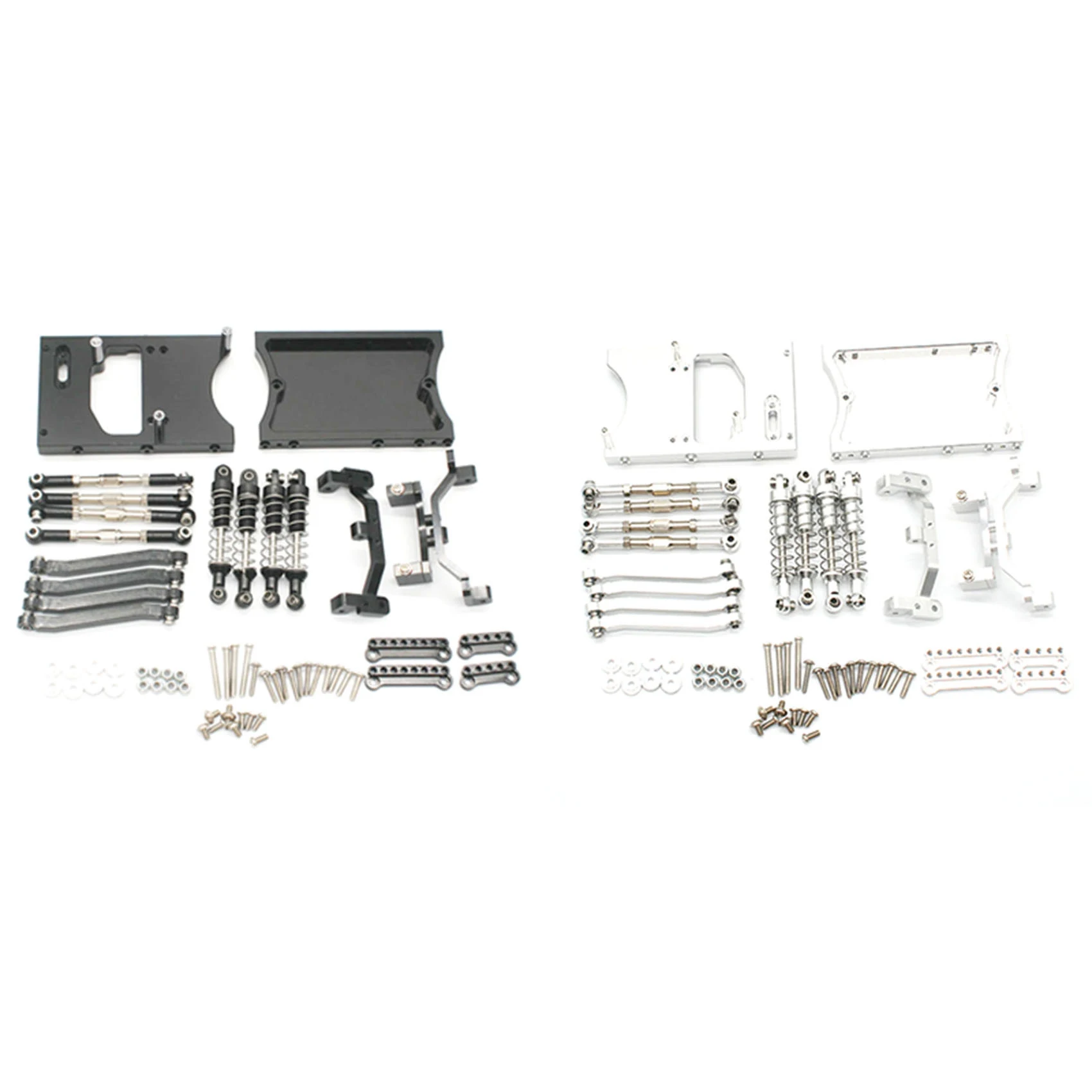 

B05C-2 Set Chassis Pull Rods Servo Fixed Mount Bracket Shock Absorber For MN D90 D91 MN99S 1/12 RC Car Parts, Black & Silver