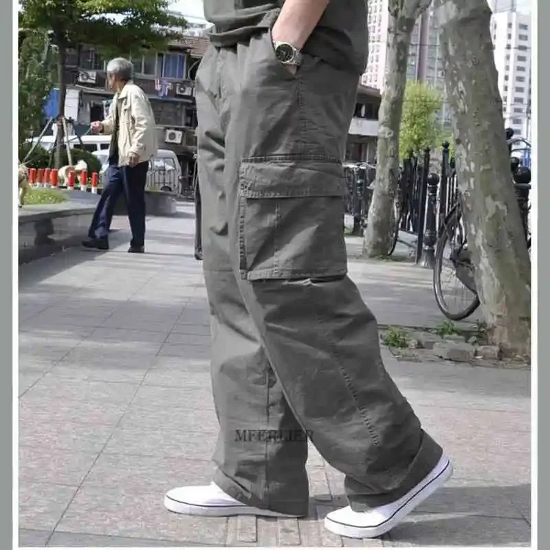 

plus size 6XL 135kg spring men casual cargo pants pockets sports pants straight pants elasticity waist stretch