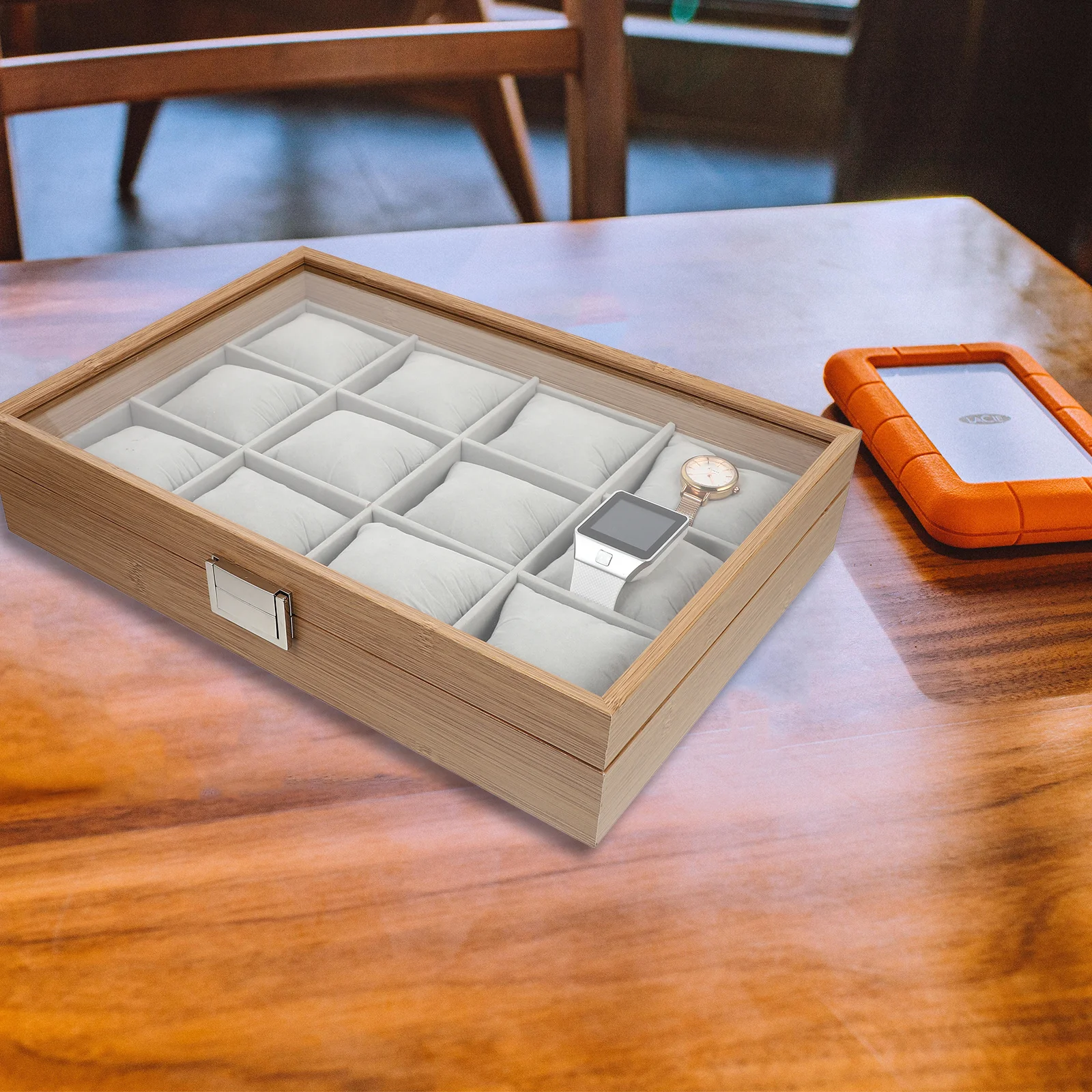 

12 Slot Watch Display Tray Wooden Organizer Removable Cushions Jewelry Storage Case Protective Box Watch Organizer Box