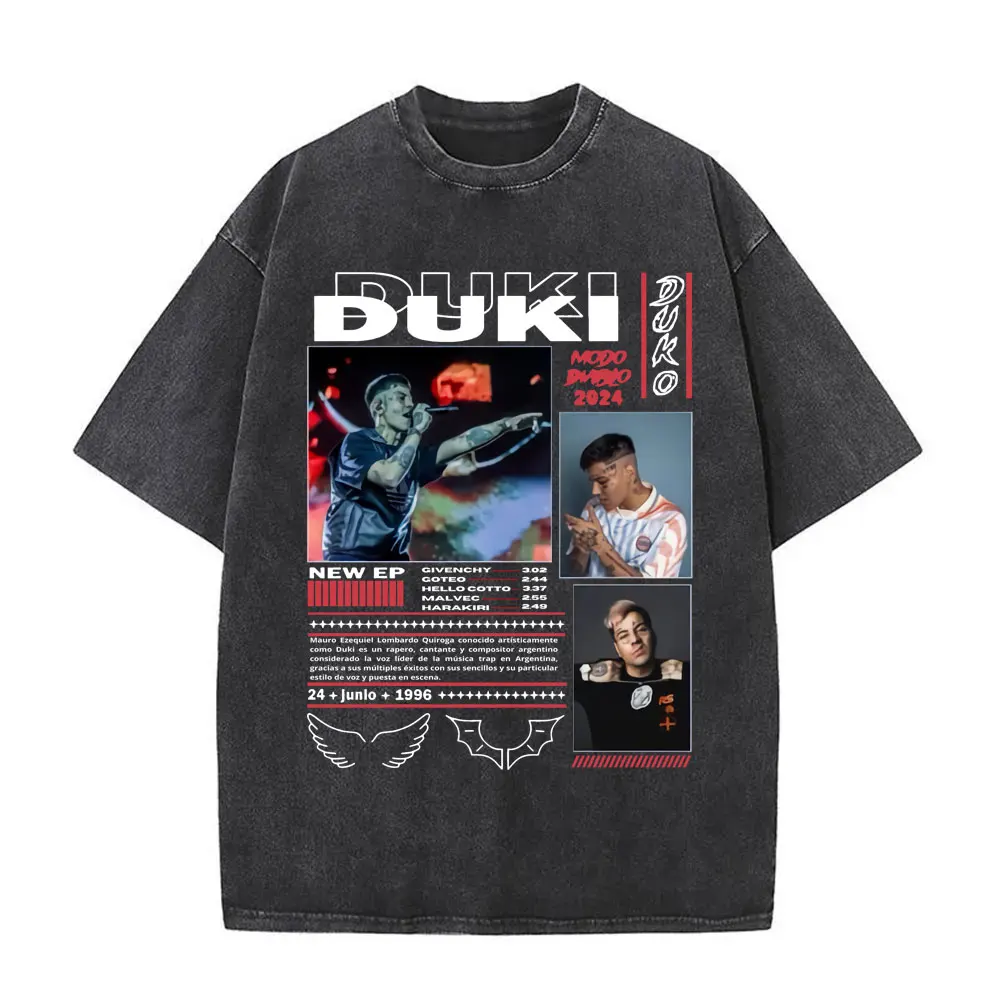 Washed Vintage Rapper Duki ADA Tour T-shirts Men's Women Clothing Oversized Hip Hop Anime Cool T Shirts Antes De Ameri Clothes