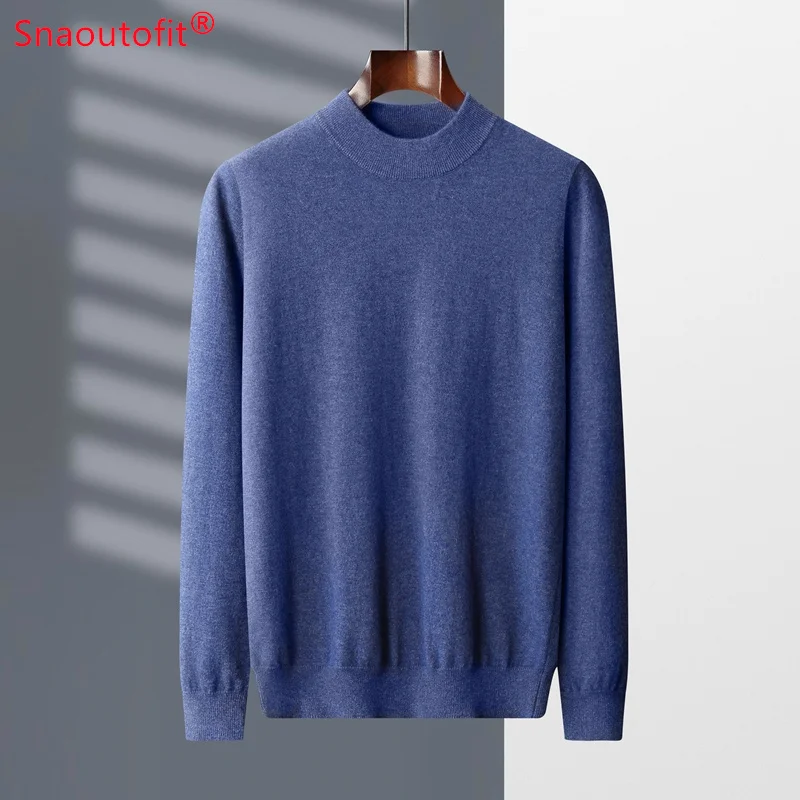 Men\'s Clothing Pure Cashmere Sweater Men\'s Half High Neck Business Casual Jumper Spring Autumn Basic Cashmere Knit Base Sweater